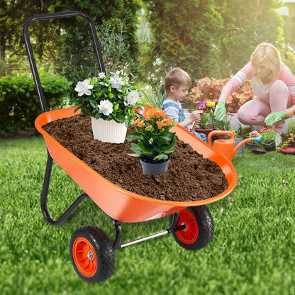 Wheelbarrow Cart, 5 Cu. Ft. Load & 397 Lbs Capacity, 2 Wheels Garden Dump Cart, Garden Wagon With Handle & 10" Wide Track Wheels, Easy Loading Utility Yard Cart & Wagons For Outdoor Lawn Yard