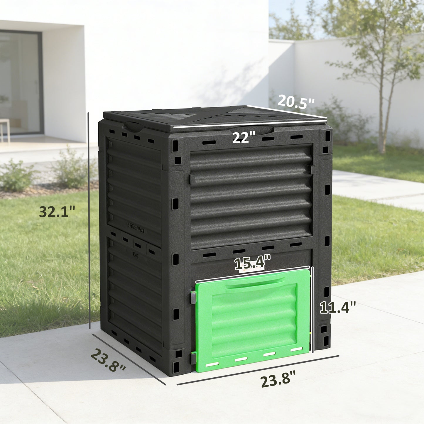 Garden Compost Bin 80 Gallon Outdoor Large Capacity Composter Fast Create Fertile Soil Aerating Box, Green