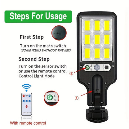 Solar Powered Motion Sensor Outdoor Garden Light With 108 COB LED Lights