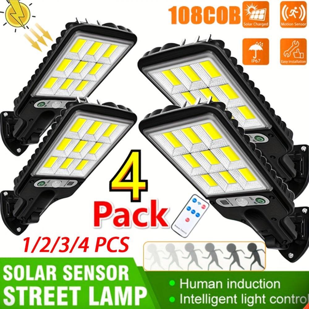 Solar Powered Motion Sensor Outdoor Garden Light With 108 COB LED Lights